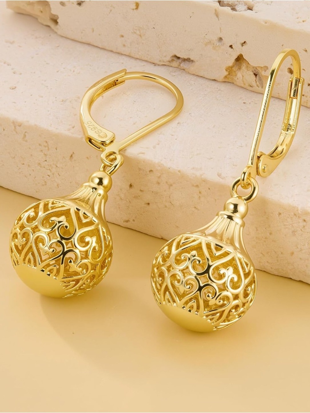 Vintage 14k Gold Plated Sterling Silver Filigree Drop Earrings